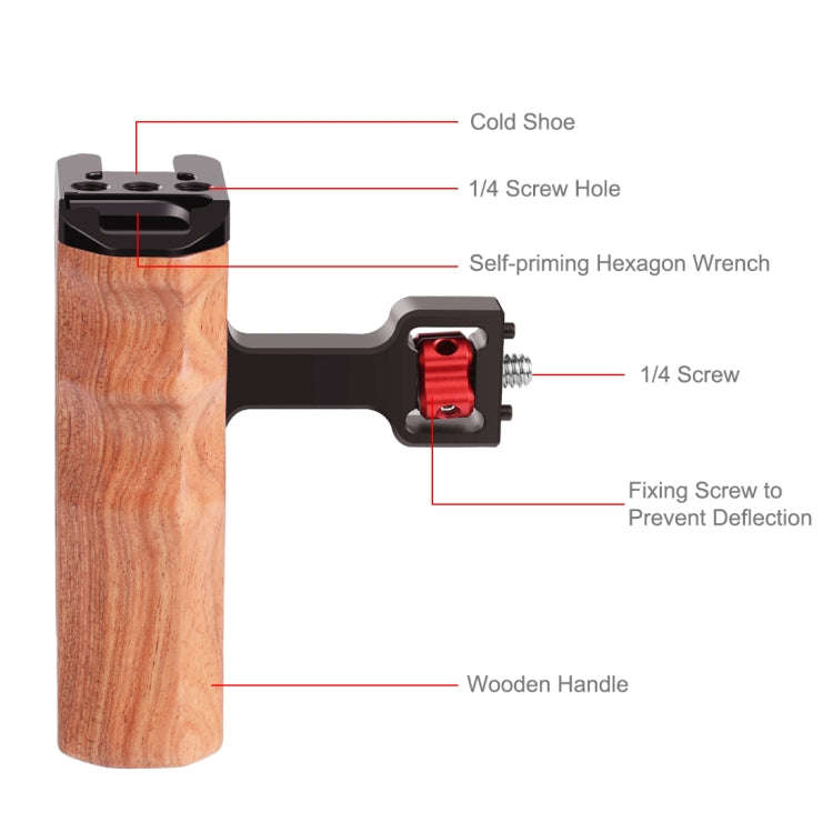 PULUZ 1/4 inch Screw Universal Camera Wooden Side Handle with Cold Shoe Mount for Camera Cage Sta...