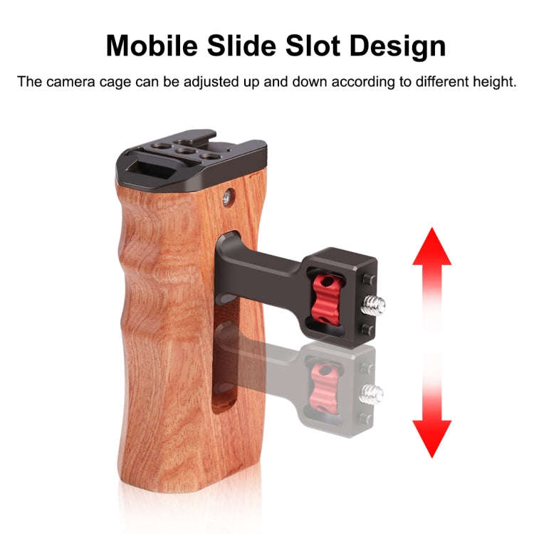PULUZ 1/4 inch Screw Universal Camera Wooden Side Handle with Cold Shoe Mount for Camera Cage Sta...