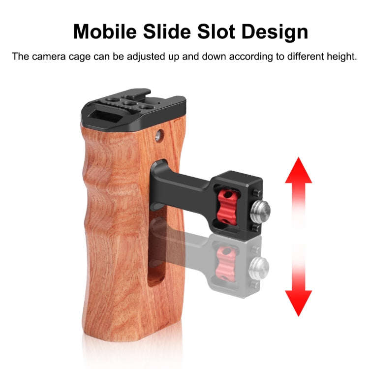 PULUZ 3/8 inch Screw Universal Camera Wooden Side Handle with Cold Shoe Mount for Camera Cage Sta...