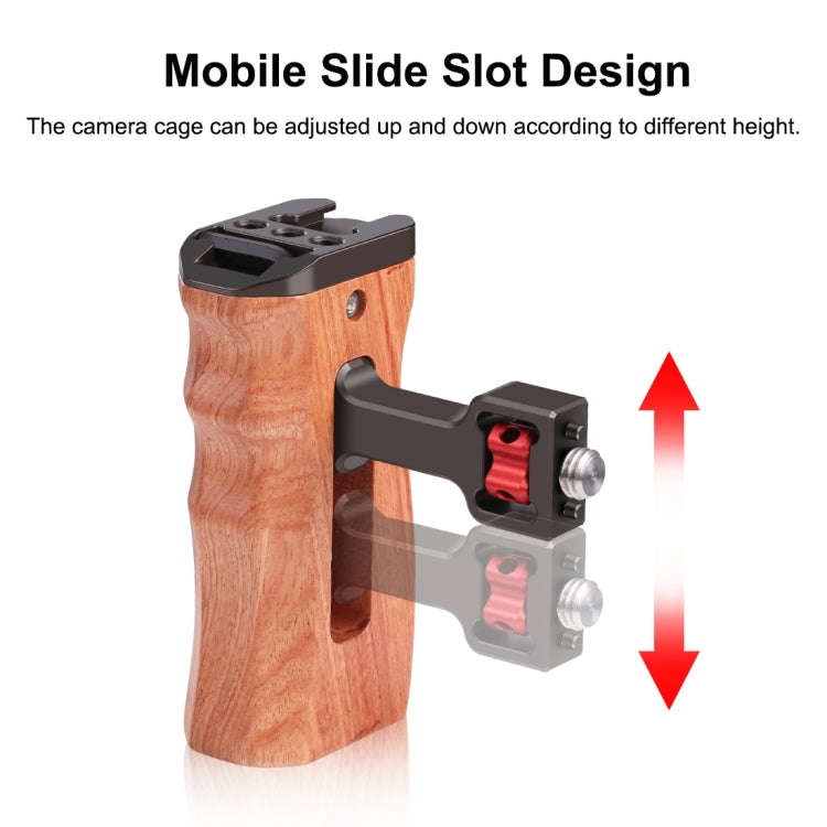 PULUZ 3/8 inch Screw Universal Camera Wooden Side Handle with Cold Shoe Mount for Camera Cage Sta...