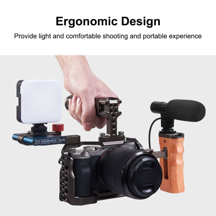 PULUZ 3/8 inch Screw Universal Camera Wooden Side Handle with Cold Shoe Mount for Camera Cage Sta...