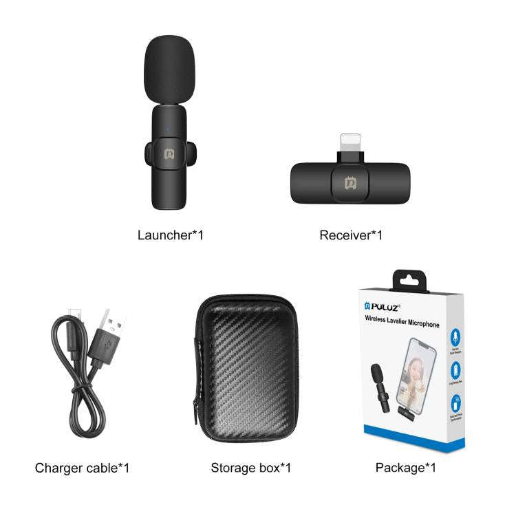 PULUZ Wireless Lavalier Noise Reduction Reverb Microphone for 8-Pin Device, Support Phone Chargin...