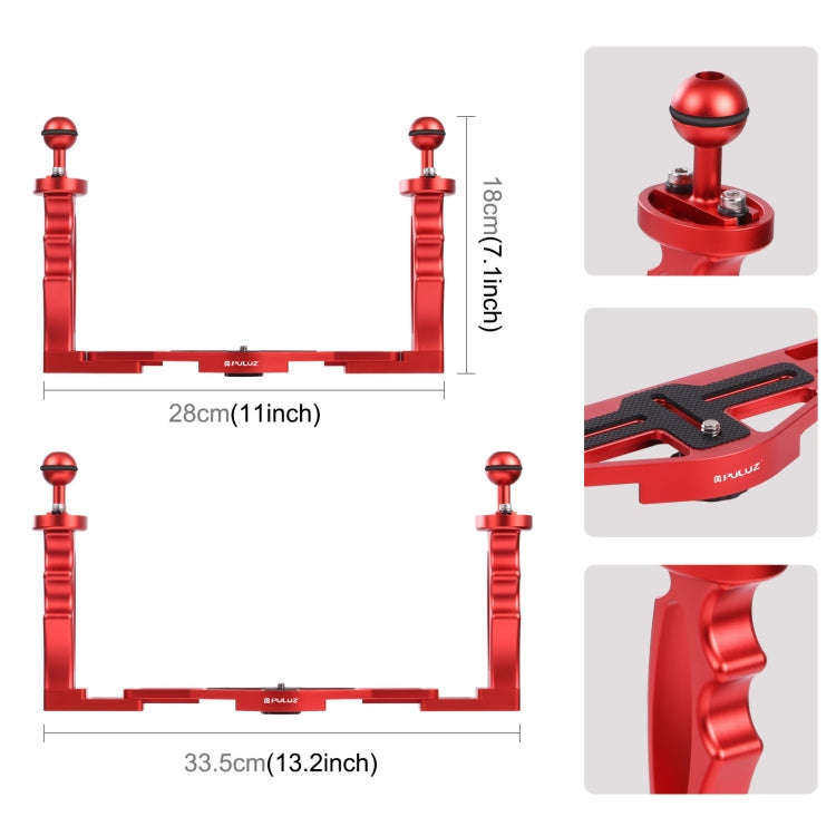PULUZ Dual Handles Aluminium Alloy Tray Stabilizer for Underwater Camera Housings(Red)