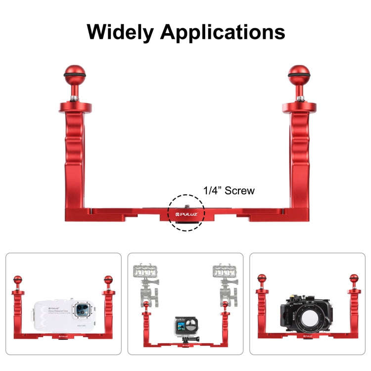 PULUZ Dual Handles Aluminium Alloy Tray Stabilizer for Underwater Camera Housings(Red)