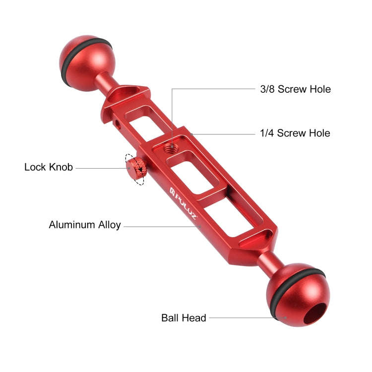 PULUZ 7.9 inch 20cm Adjustable Aluminum Alloy Dual Balls Arm with 1/4 Thread, Ball Diameter: 25mm...