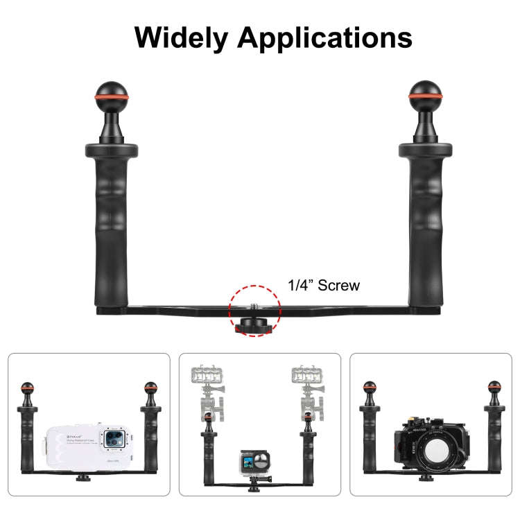 PULUZ Dual Handles Aluminium Alloy Tray Stabilizer for Underwater Camera Housings(Black)