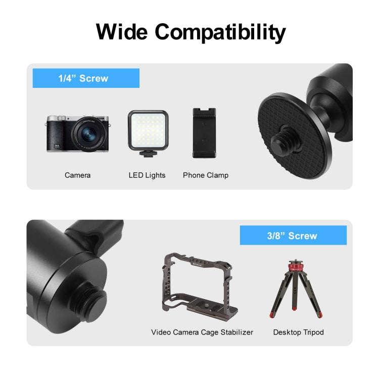 PULUZ 3/8 inch Outer Screw Metal Tripod Ball Head Adapter with Knob Lock(Black)