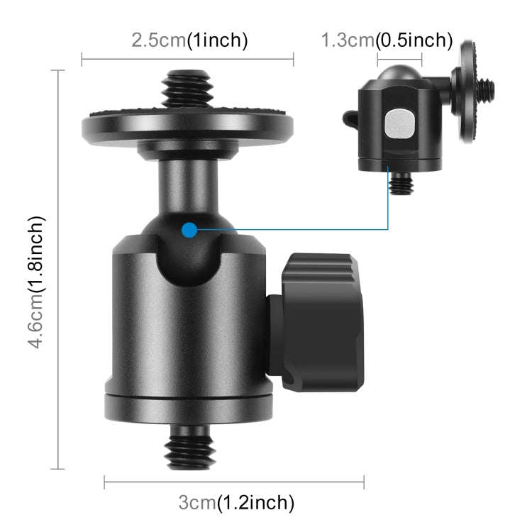 PULUZ 1/4 inch Outer Screw Metal Tripod Ball Head Adapter with Knob Lock(Black)