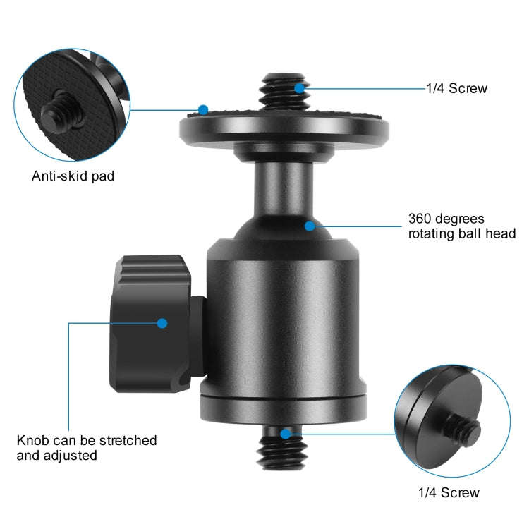 PULUZ 1/4 inch Outer Screw Metal Tripod Ball Head Adapter with Knob Lock(Black)