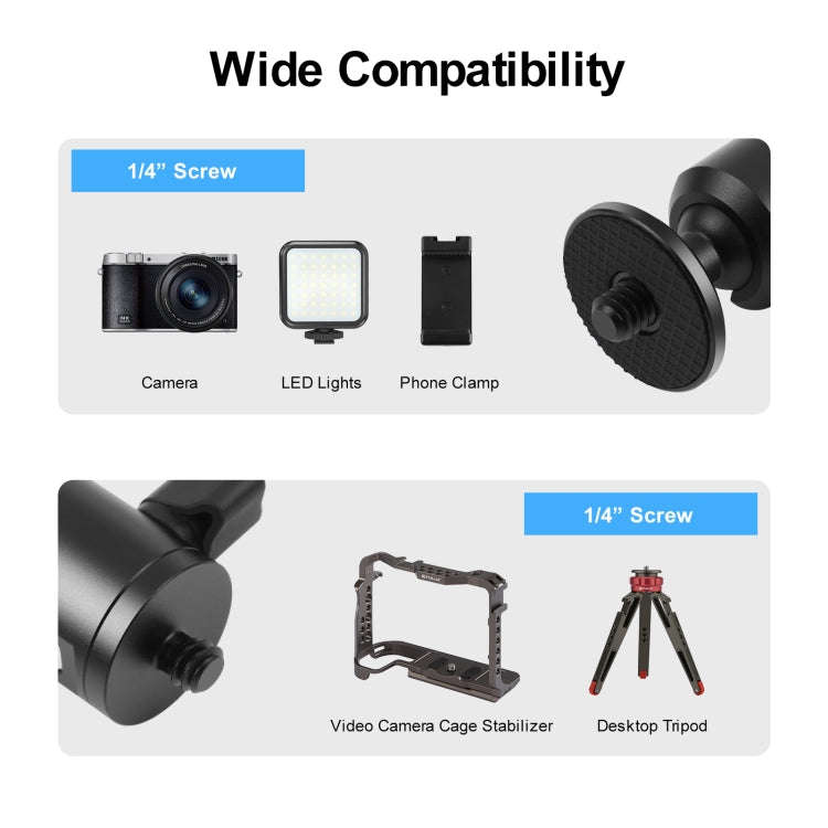 PULUZ 1/4 inch Outer Screw Metal Tripod Ball Head Adapter with Knob Lock(Black)