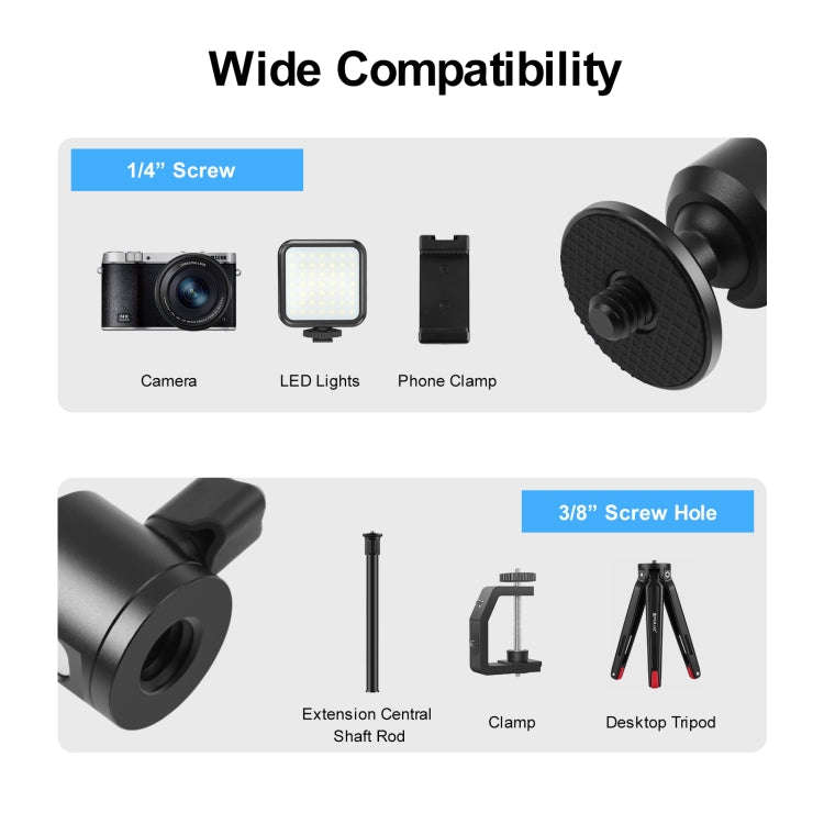 PULUZ 3/8 inch Inner Screw Metal Tripod Ball Head Adapter with Knob Lock(Black)