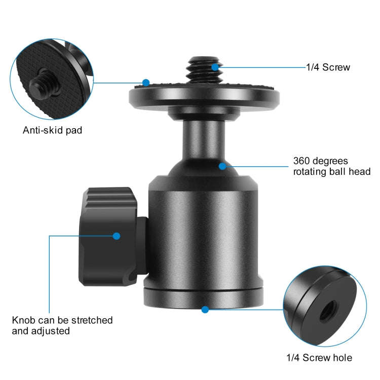 PULUZ 1/4 inch Inner Screw Metal Tripod Ball Head Adapter with Knob Lock(Black)