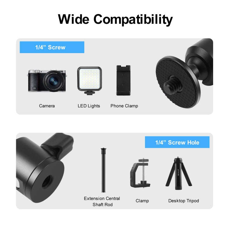 PULUZ 1/4 inch Inner Screw Metal Tripod Ball Head Adapter with Knob Lock(Black)