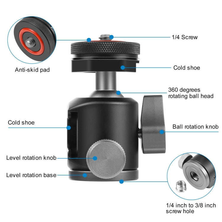 PULUZ Dual Cold Shoes Aluminum Alloy Tripod Ball Head Adapter (Black)