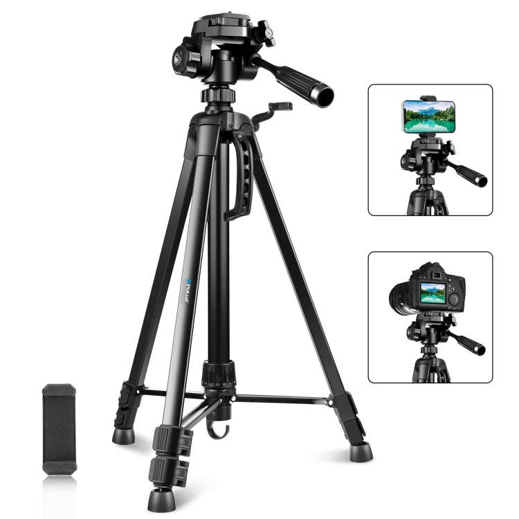 PULUZ Aluminum Selfie Live Tripod Mount with Three-dimensional Head & Phone Clamp(Black)