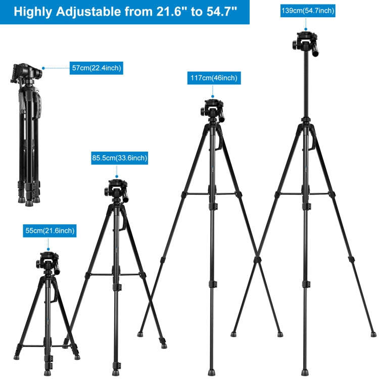 PULUZ Aluminum Selfie Live Tripod Mount with Three-dimensional Head & Phone Clamp(Black)