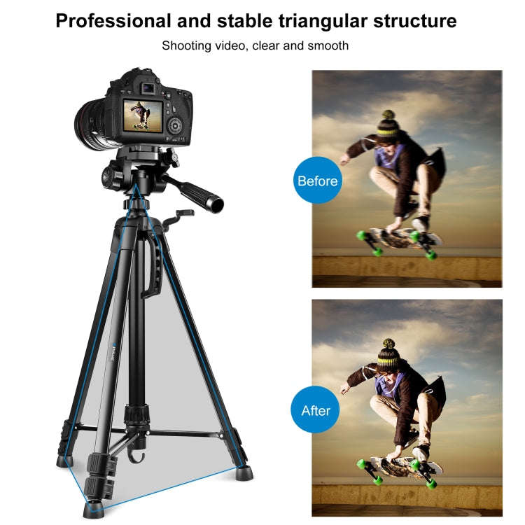 PULUZ Aluminum Selfie Live Tripod Mount with Three-dimensional Head & Phone Clamp(Black)