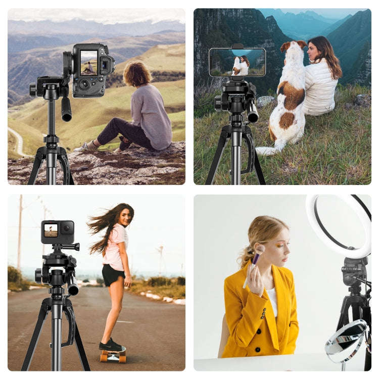 PULUZ Aluminum Selfie Live Tripod Mount with Three-dimensional Head & Phone Clamp(Black)
