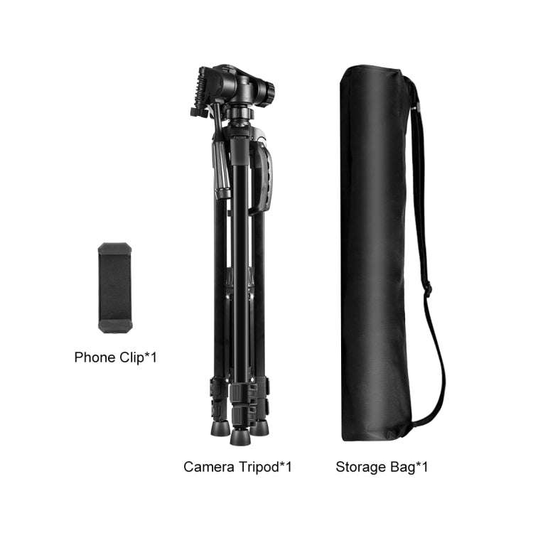 PULUZ Aluminum Selfie Live Tripod Mount with Three-dimensional Head & Phone Clamp(Black)