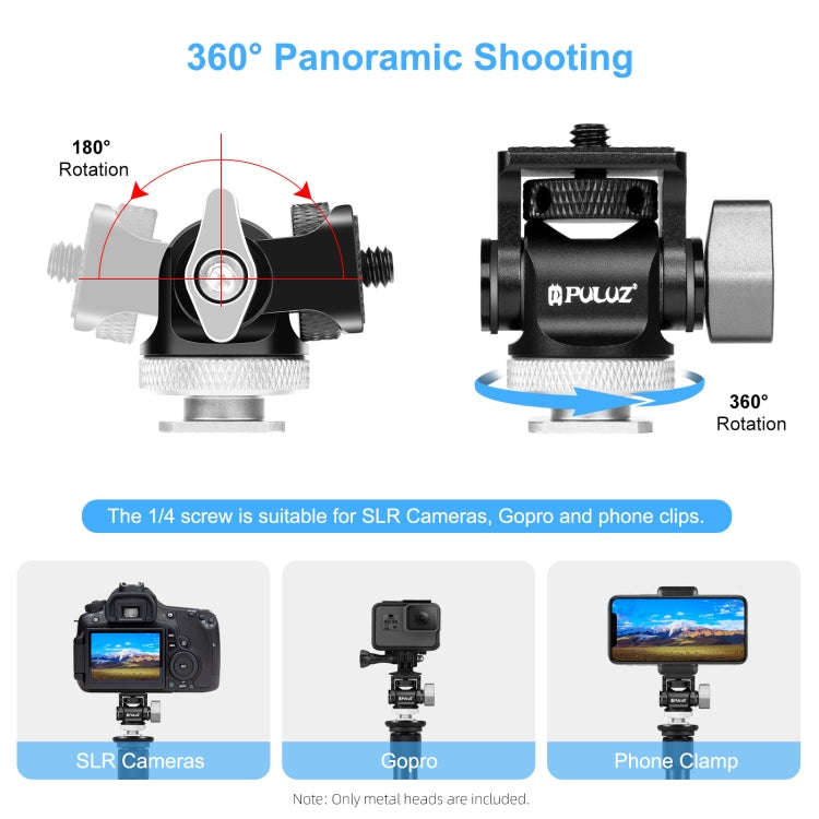 PULUZ Mini 180 Degree Swing Tripod Ball Head Cold Shoe Mount Adapter(Silver)