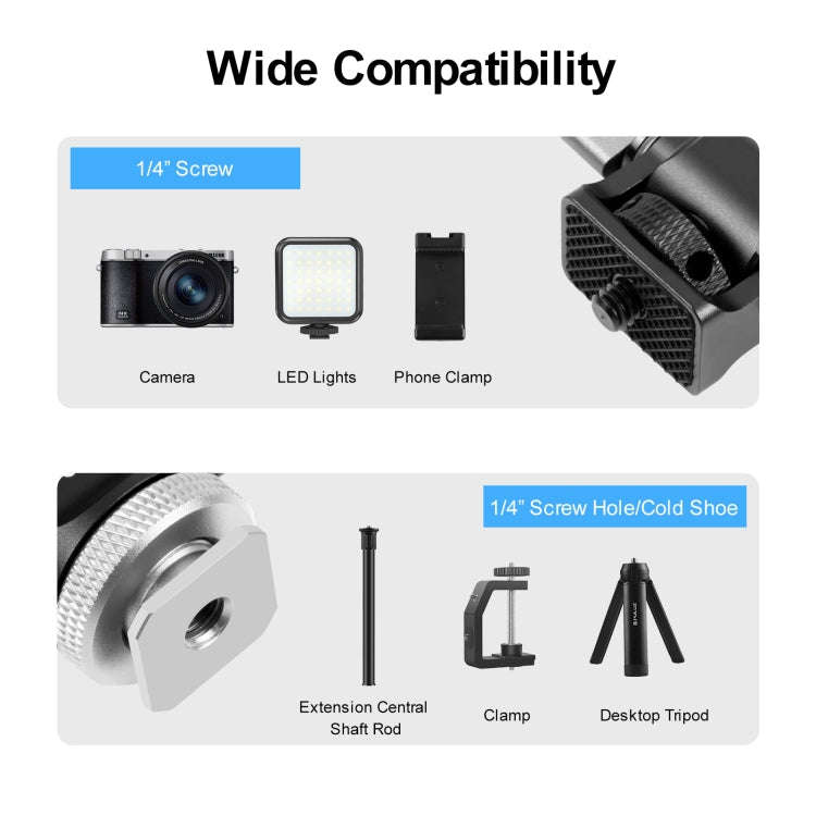 PULUZ Mini 180 Degree Swing Tripod Ball Head Cold Shoe Mount Adapter(Silver)