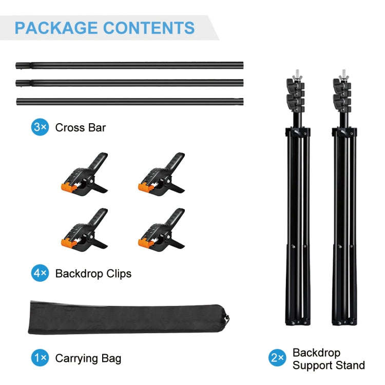 2 x 2m Photo Studio Background Support Stand Backdrop Crossbar Bracket(Black)