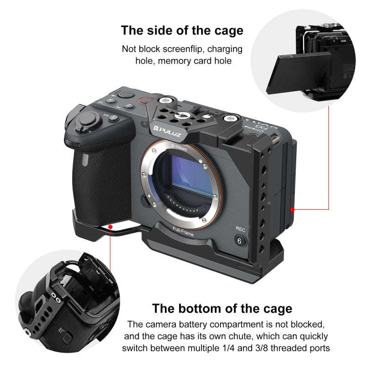 For Sony ILME-FX30 / FX3 PULUZ Metal Camera Cage Stabilizer Rig with NOTA Slider(Black)