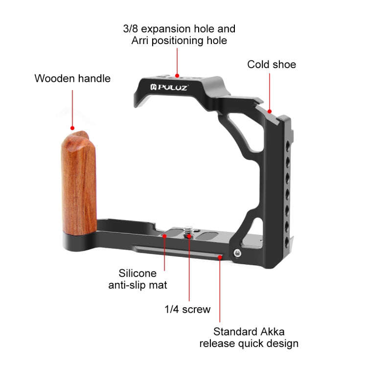 For Nikon ZFC PULUZ Wood Handle Metal Camera Cage Stabilizer Rig(Black)