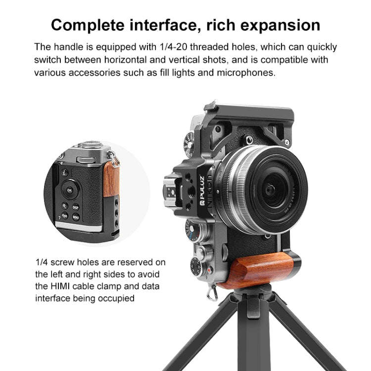 For Nikon ZFC PULUZ Wood Handle Metal Camera Cage Stabilizer Rig(Black)