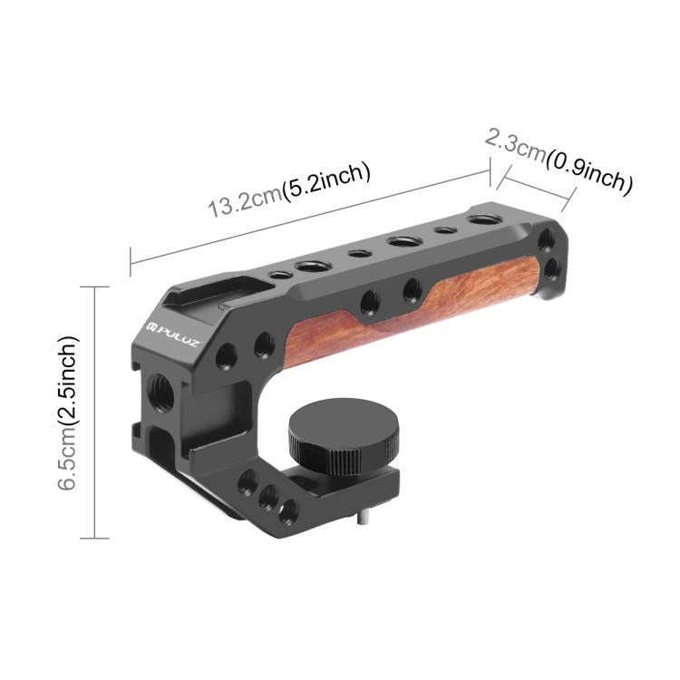 PULUZ 3/8 inch Camera Wooden Top Handle with Cold Shoe Mount(Black)