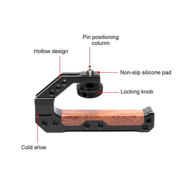 PULUZ 3/8 inch Camera Wooden Top Handle with Cold Shoe Mount(Black)
