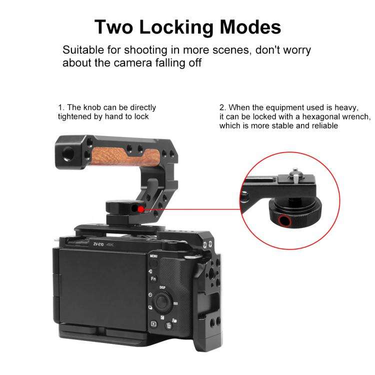 PULUZ 3/8 inch Camera Wooden Top Handle with Cold Shoe Mount(Black)