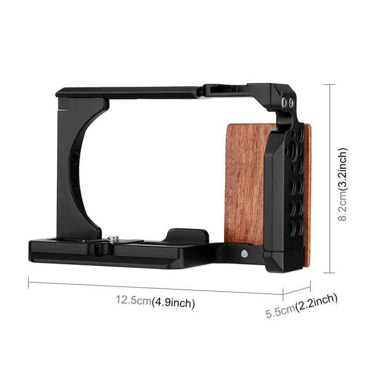 For Sony ZV-E10 PULUZ Wood Handle Metal Camera Cage Stabilizer Rig