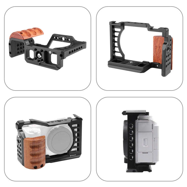 For Sony ZV-E1 PULUZ Wood Handle Metal Camera Cage Stabilizer Rig