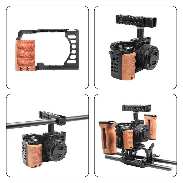 For Sony Alpha 7C / ILCE-7C / A7C PULUZ Wood Handle Metal Camera Cage Stabilizer Rig