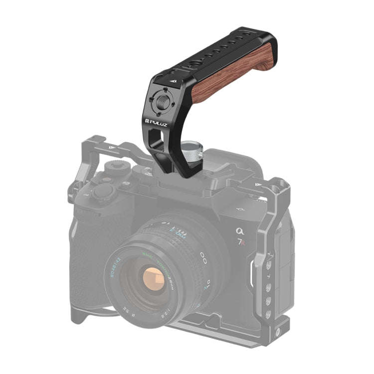 PULUZ Arri Metal Wooden Top Handle with Cold Shoe Mount for Mirrorless Camera Cage Stabilizer (Bl...