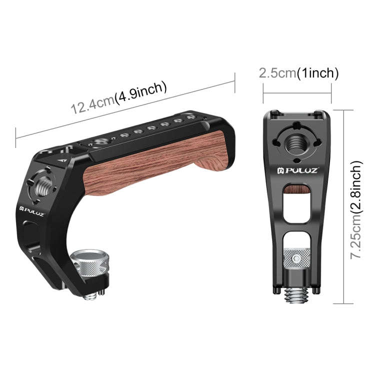 PULUZ Arri Metal Wooden Top Handle with Cold Shoe Mount for Mirrorless Camera Cage Stabilizer (Bl...