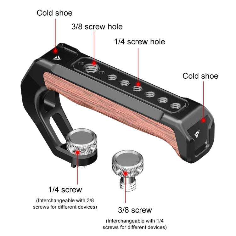 PULUZ Arri Metal Wooden Top Handle with Cold Shoe Mount for Mirrorless Camera Cage Stabilizer (Bl...