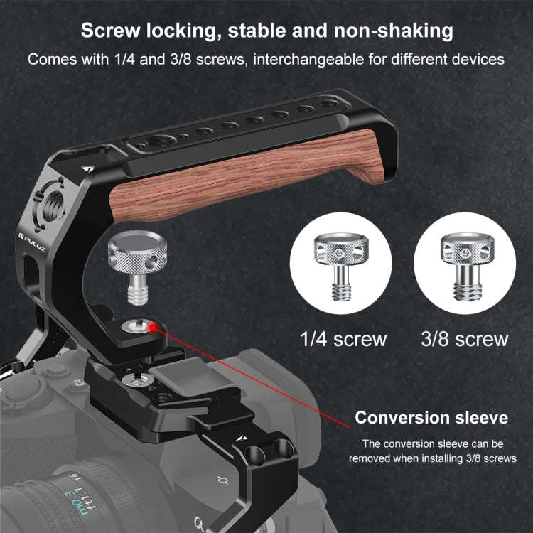 PULUZ Arri Metal Wooden Top Handle with Cold Shoe Mount for Mirrorless Camera Cage Stabilizer (Bl...