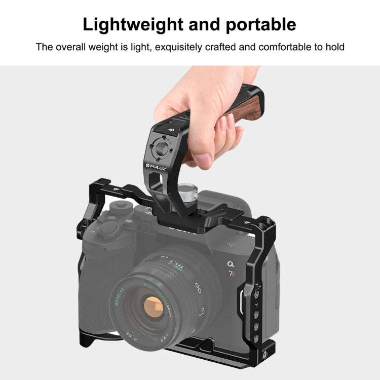 PULUZ Arri Metal Wooden Top Handle with Cold Shoe Mount for Mirrorless Camera Cage Stabilizer (Bl...