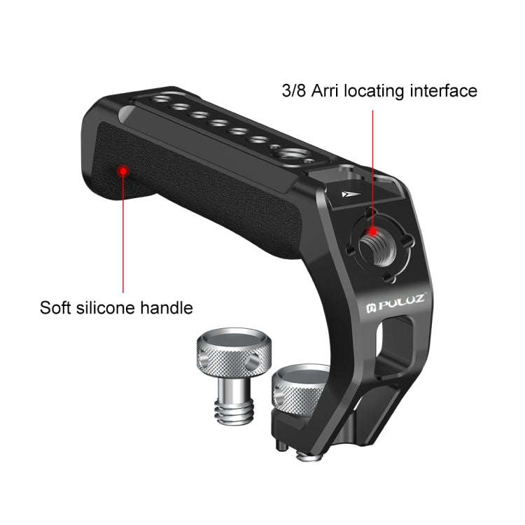 PULUZ Arri Metal Silicone Top Handle with Cold Shoe Mount for Mirrorless Camera Cage Stabilizer (...