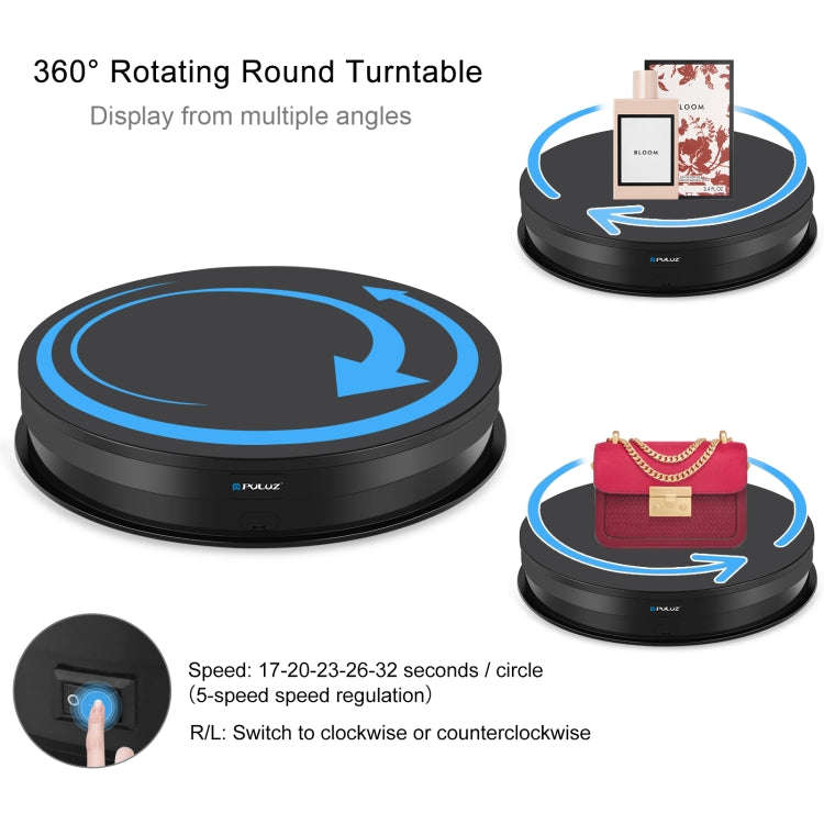 PULUZ 30cm Adjusting Speed Rotating Turntable Display Stand, Load 10-15kg, EU Plug (Black)