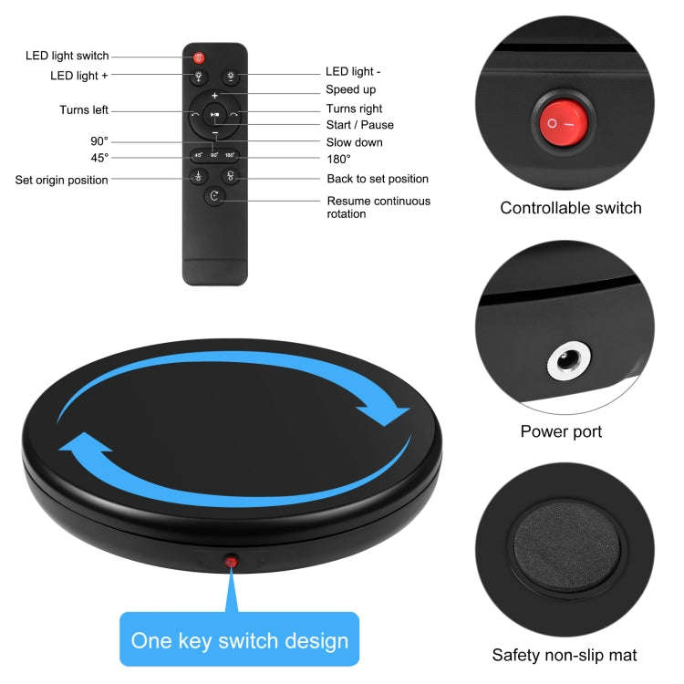 PULUZ 45cm Remote Control Adjusting Speed Rotating Turntable Display Stand, Black, Load 100kg(UK ...