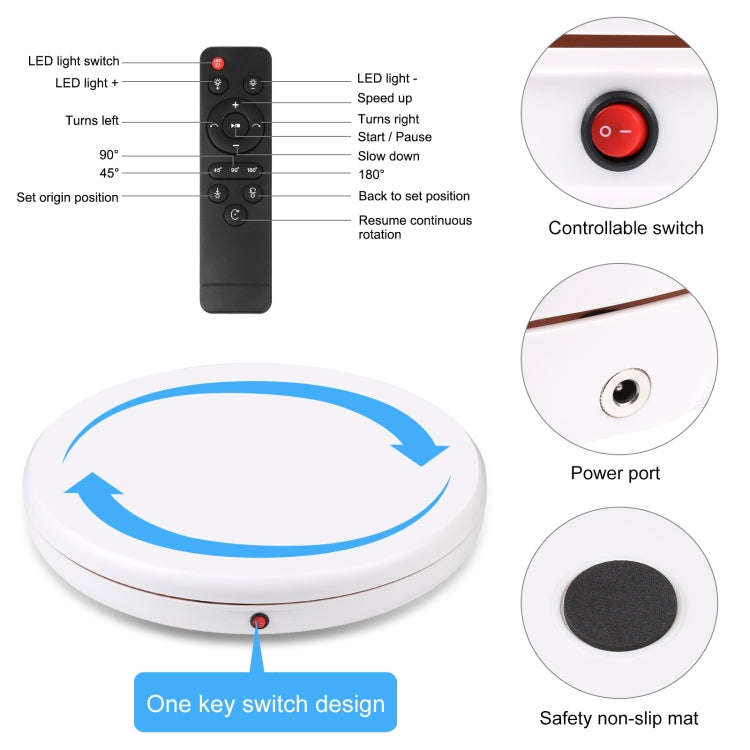 PULUZ 45cm Remote Control Adjusting Speed Rotating Turntable Display Stand, White, Load 100kg(AU ...