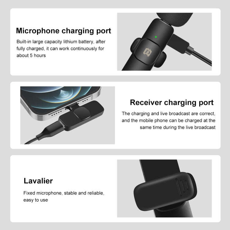 PULUZ Wireless Lavalier Noise Reduction Reverb Microphones for iPhone / iPad, 8-Pin Receiver and ...