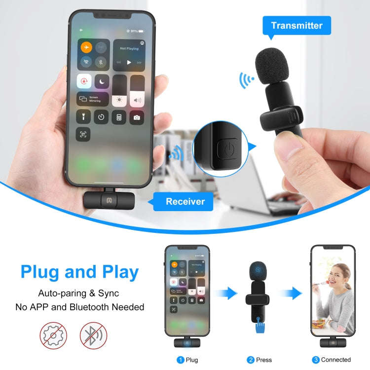 PULUZ Wireless Lavalier Noise Reduction Reverb Microphones for iPhone / iPad, 8-Pin Receiver and ...