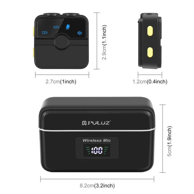 PULUZ Magnetic Lavalier Wireless Microphone with Charging Case Box, 8 Pin RX Receiver and 2 TX Mi...