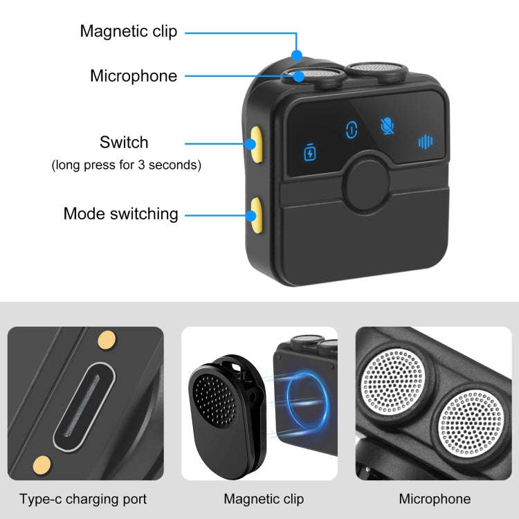 PULUZ Magnetic Lavalier Wireless Microphone with Charging Case Box, 8 Pin RX Receiver and 2 TX Mi...