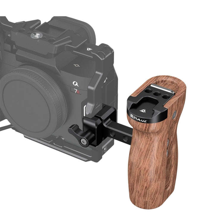PULUZ Universal Slide Quick Release Side Wooden Handle with Cold Shoe Mount for Camera Cage Stabi...