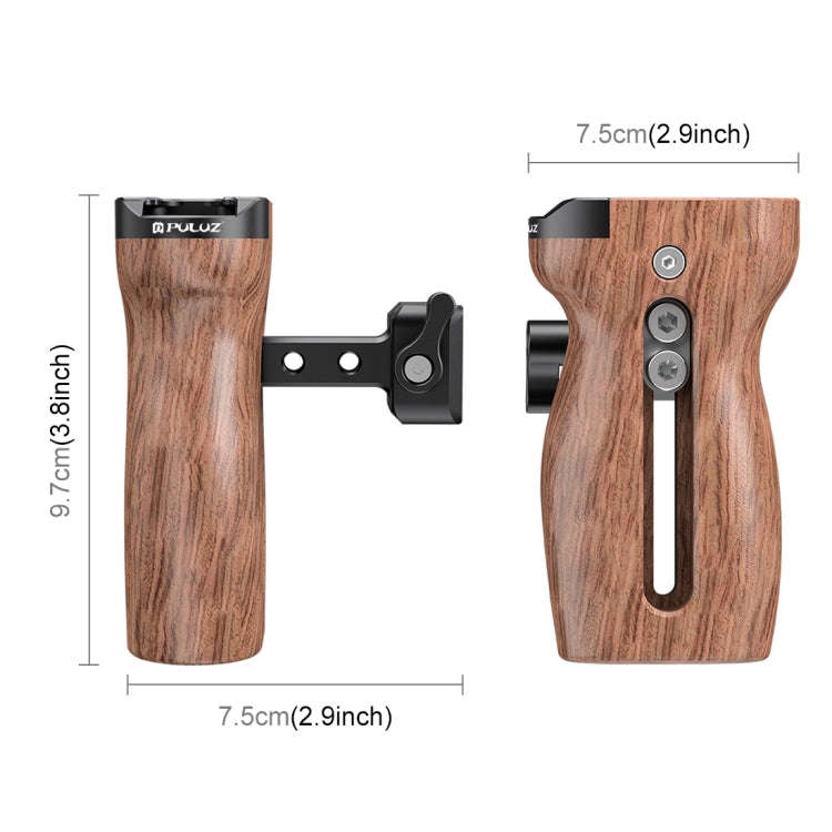 PULUZ Universal Slide Quick Release Side Wooden Handle with Cold Shoe Mount for Camera Cage Stabi...